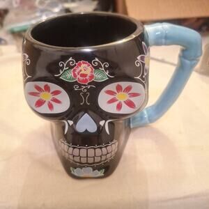 Sugar Skull Day Of The Dead Dia De Los Muertos 3D COFFEE MUG Hearts Bone Handle